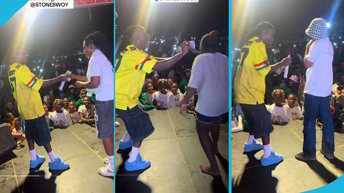 Stonebwoy, Stonebwoy's Jiggle and Whine song, Jiggle and Whine challenge, Stonebwoy gifts GH₵1000, Stonebwoy's Tarkwa concert, Stonebwoy on stage