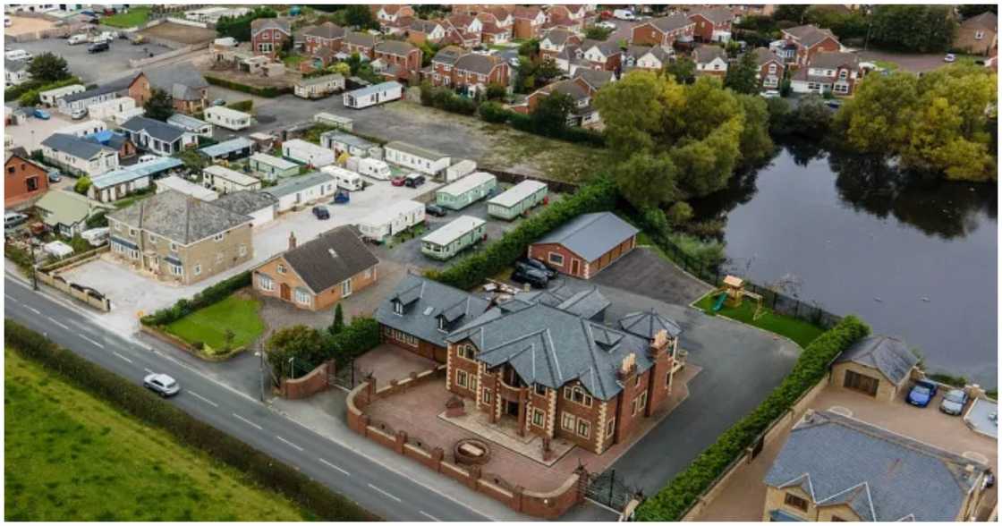 An aerial view of the house