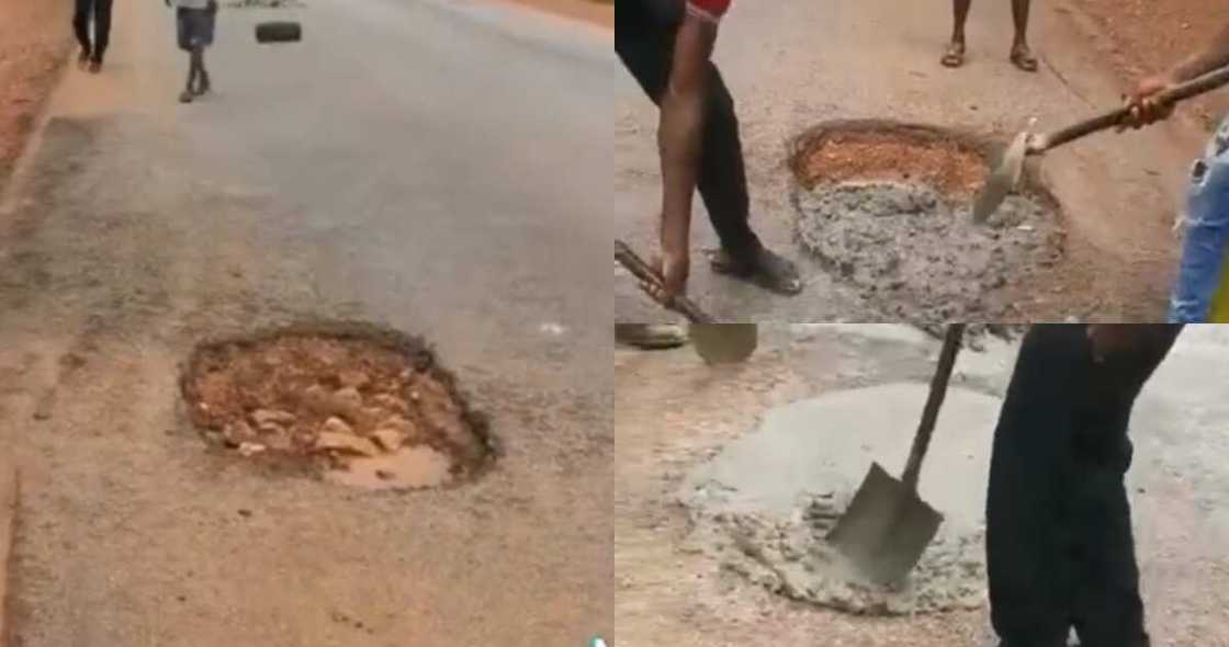 Ghanaian man Fixes huge Pothole that has Reportedly Taken 30 Lives with his own Money Ghanaian man Fixes huge Pothole that has Reportedly Taken 30 Lives with his own Money