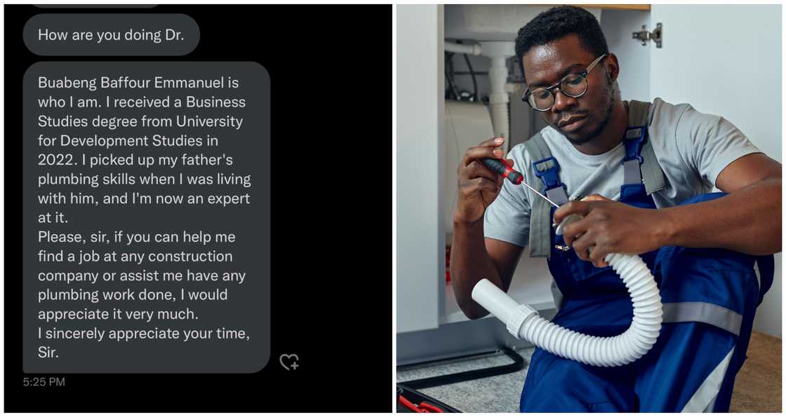 UDS recent graduate seeks to work as a plumber after school UDS recent graduate seeks to work as a plumber after school