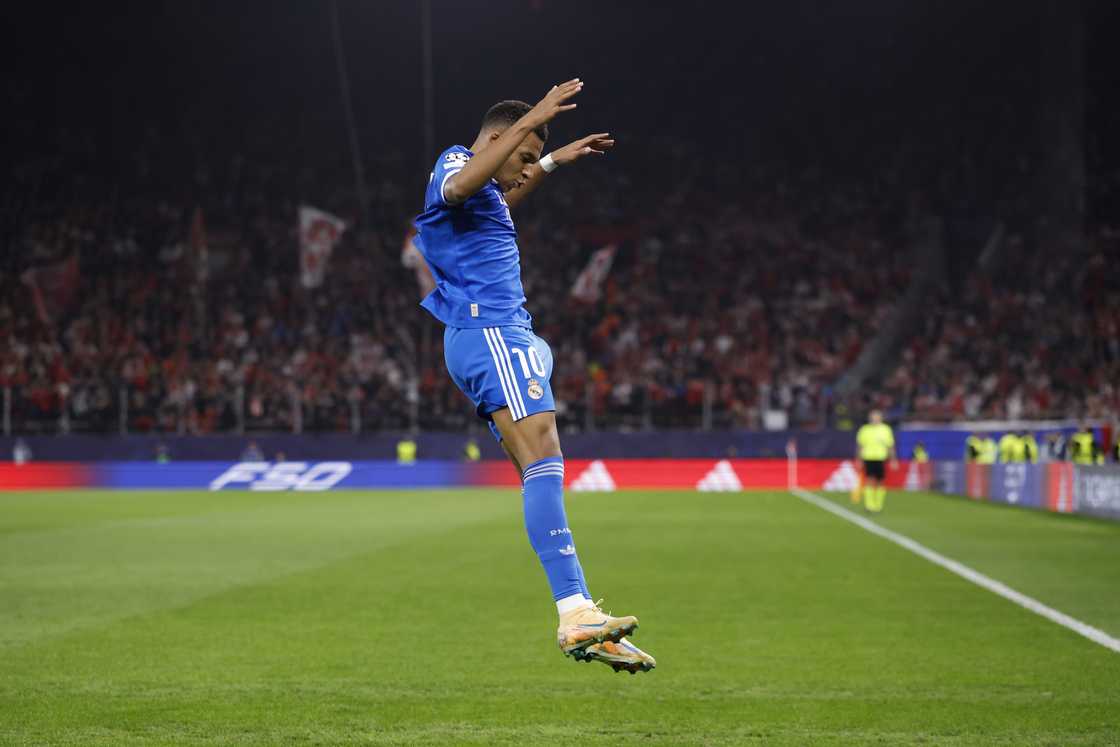 Kylian Mbappe Champions League goals, Kylian Mbappe 4 goals Olympiacos, Kylian Mbappe hat-trick, Kylian Mbappe, Kylian Mbappe 2025/26 season, Kylian Mbappe goals El Clasico, Kylian Mbappe Real Madrid, Kylian Mbappe Ballon d’Or 2026, Mbappe goal stats