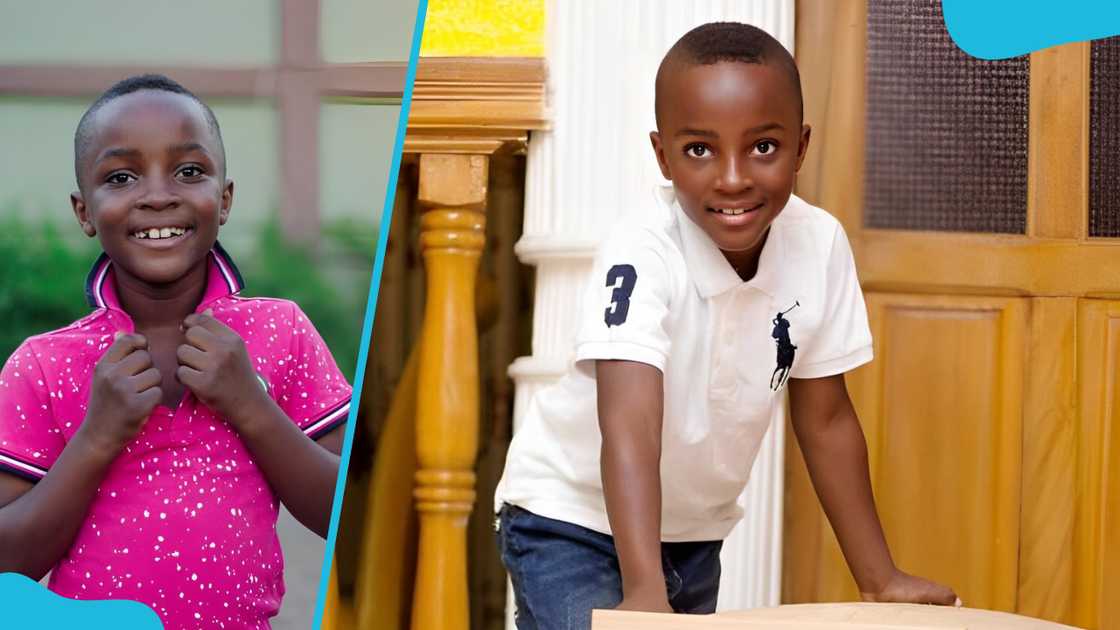 Chauncey Mensah is posing for a photograph (L). Chauncey holds on to his wooden toy (R) Chauncey Mensah is posing for a photograph (L). Chauncey holds on to his wooden toy (R)