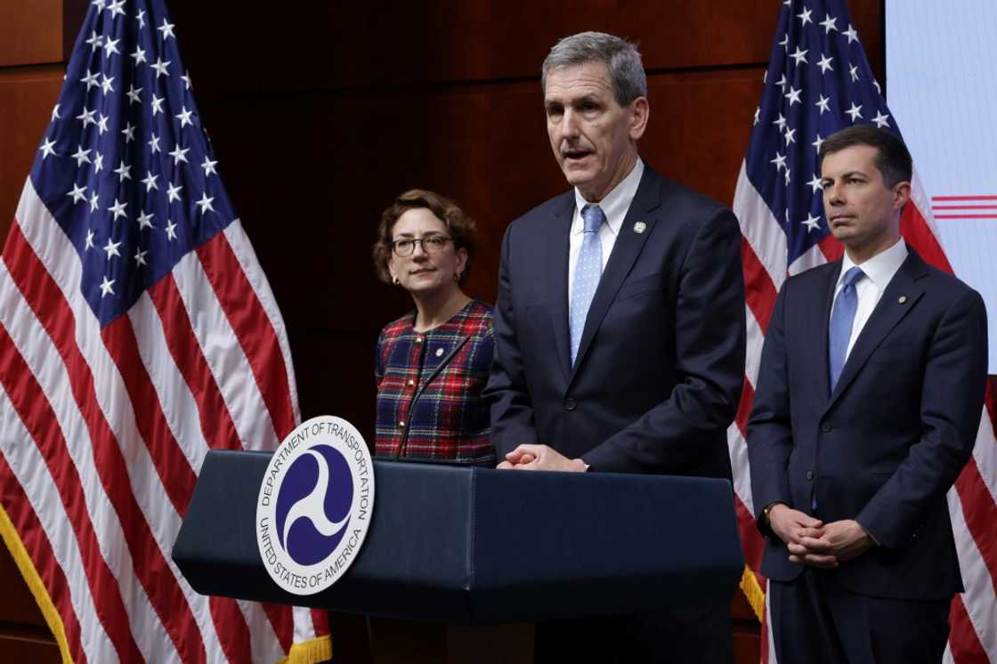 FAA administrator Mike Whitaker speaks in Washington on March 11, 2024 FAA administrator Mike Whitaker speaks in Washington on March 11, 2024