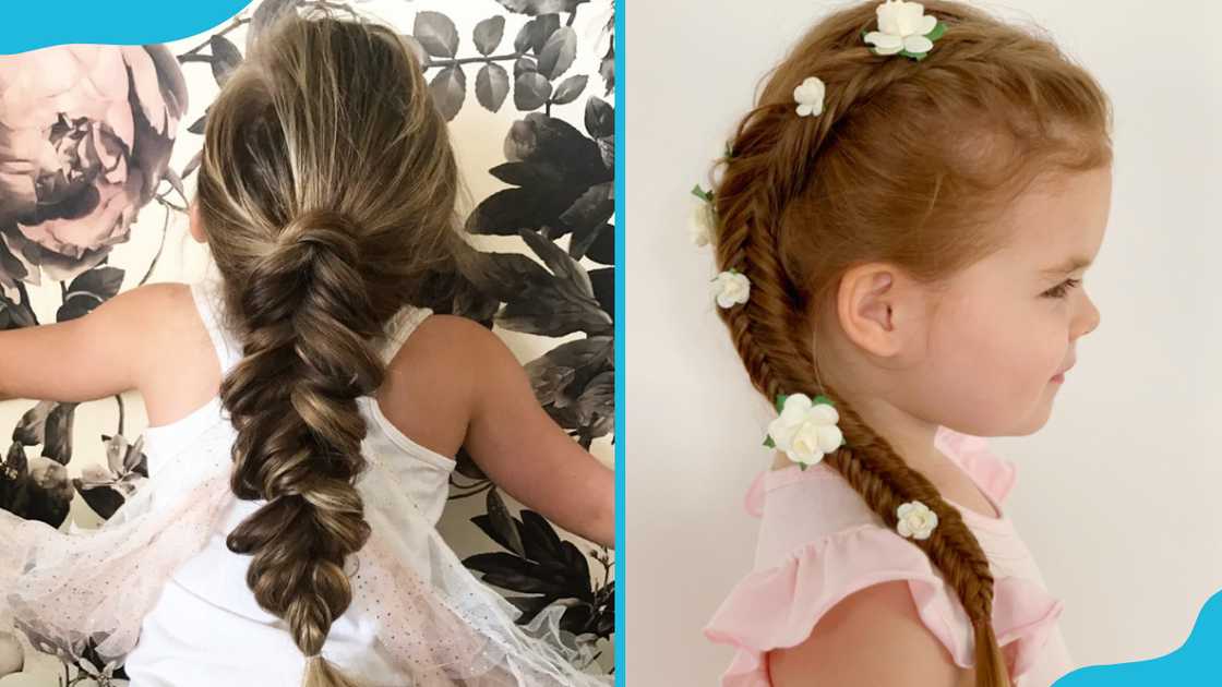 Little girls in fishtail ponytails