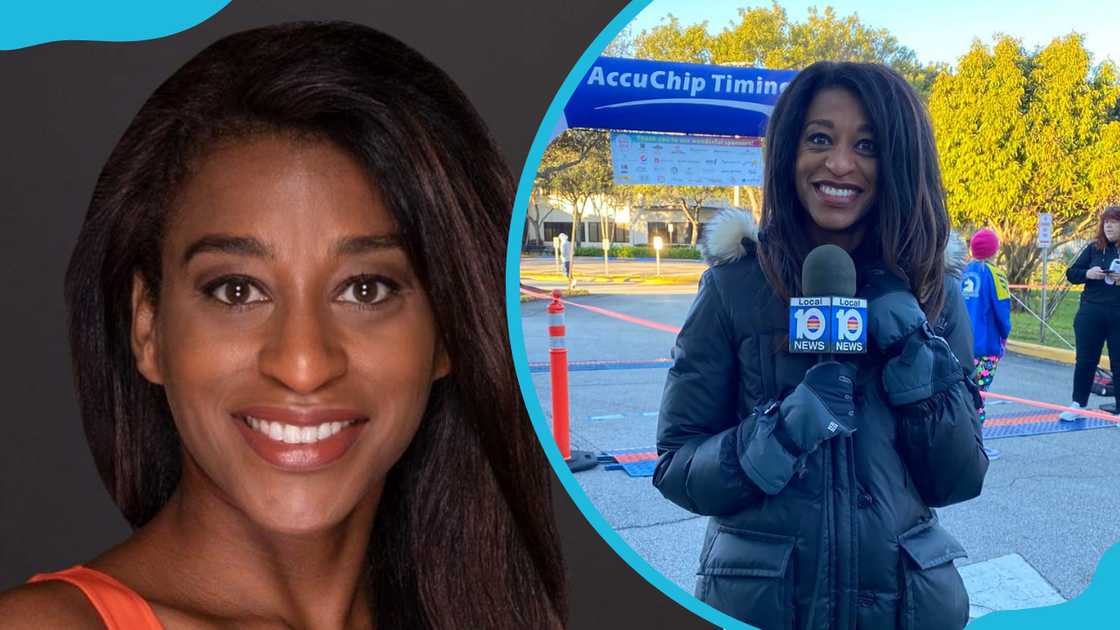 Meteorologist Betty Davis in a photo session (L) and (R) at a live broadcast. Meteorologist Betty Davis in a photo session (L) and (R) at a live broadcast.