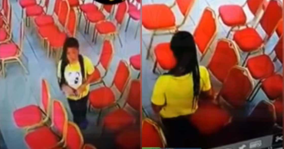 Beautiful lady with nicely braided hair steals phone in church; captured on CCTV Beautiful lady with nicely braided hair steals phone in church; captured on CCTV