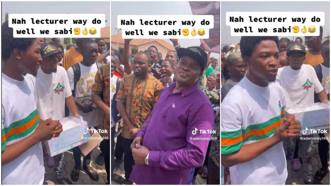 Students and their lecturer/undergraduates made lecturer smile.