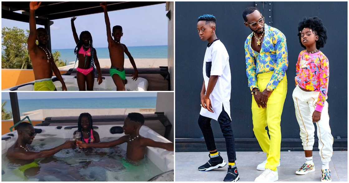 Okyeame Kwame and children Sante and Sir Bota