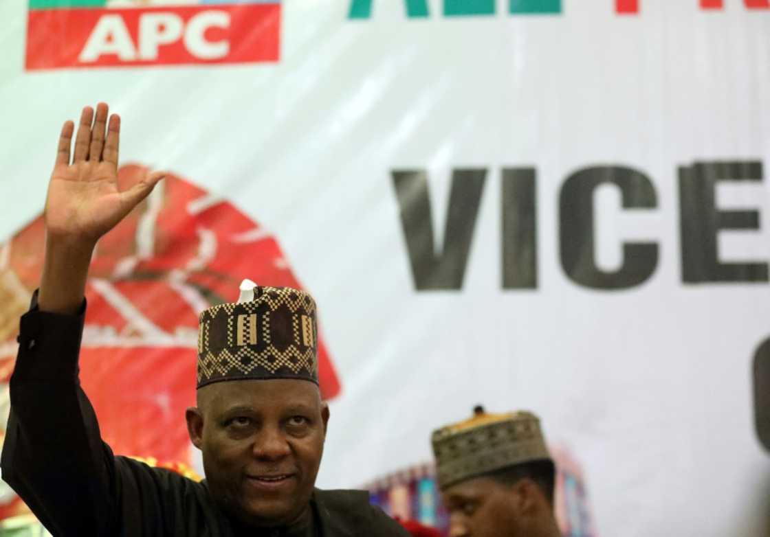 Nigeria’s All Progressive Congress (APC) ruling party Kashim Shettima salutes during a meeting to unveil him as its Vice-Presidential flagbearer in Abuja on July 20, 2022. Nigeria’s All Progressive Congress (APC) ruling party Kashim Shettima salutes during a meeting to unveil him as its Vice-Presidential flagbearer in Abuja on July 20, 2022.