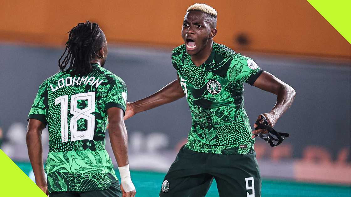 Victor Osimhen and Ademola Lookman celebrate Nigeria's goal against South Africa at AFCON 2023. Victor Osimhen and Ademola Lookman celebrate Nigeria's goal against South Africa at AFCON 2023.