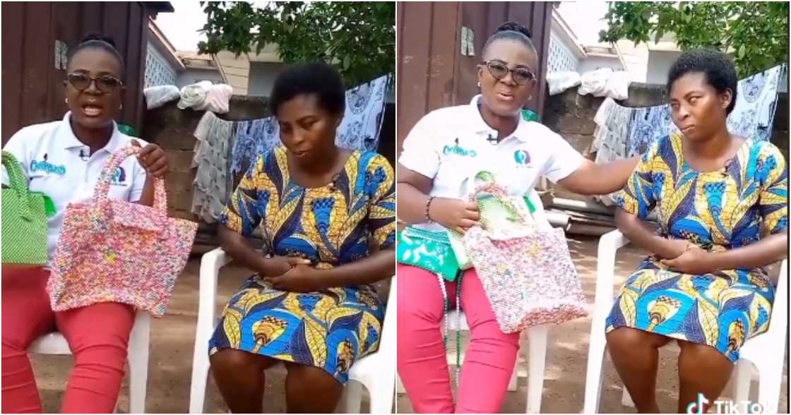 Photo of visually impaired woman and an interviewer Photo of visually impaired woman and an interviewer