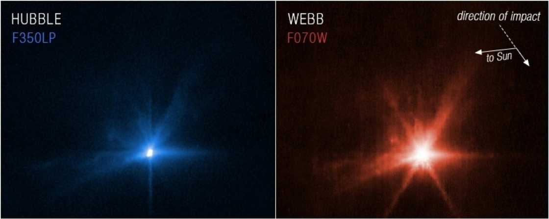 Images taken by the Hubble and James Webb space telescopes after NASA's DART spacecraft smashed into an asteroid Images taken by the Hubble and James Webb space telescopes after NASA's DART spacecraft smashed into an asteroid