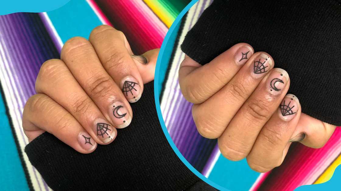 Celestial web theme nail tattoo Celestial web theme nail tattoo