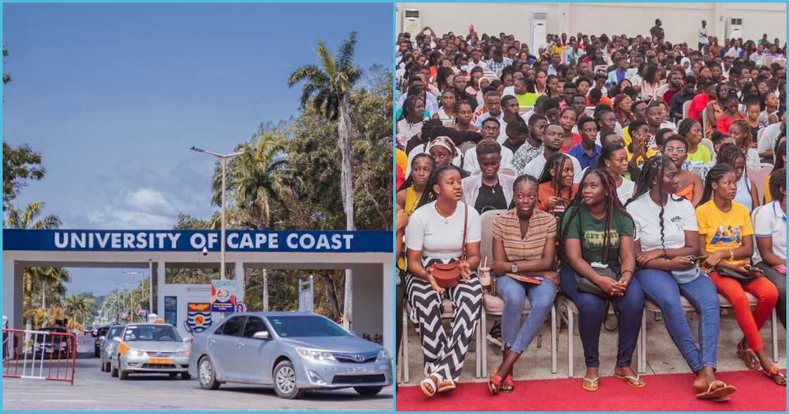 Photo of UCC entrance and students