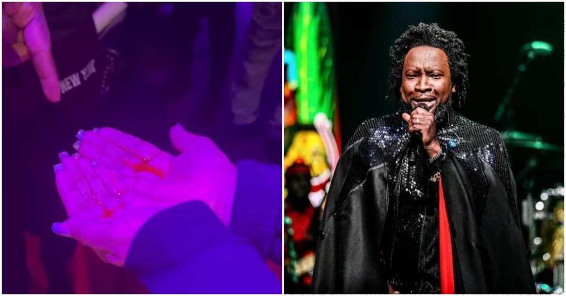 Photo of Sonnie Badu and red-looking anointing oil Photo of Sonnie Badu and red-looking anointing oil