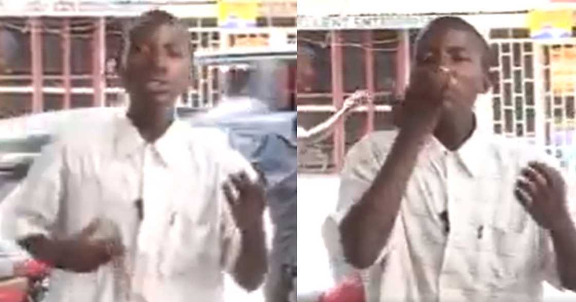 Man makes sound with nose and mouth Man makes sound with nose and mouth