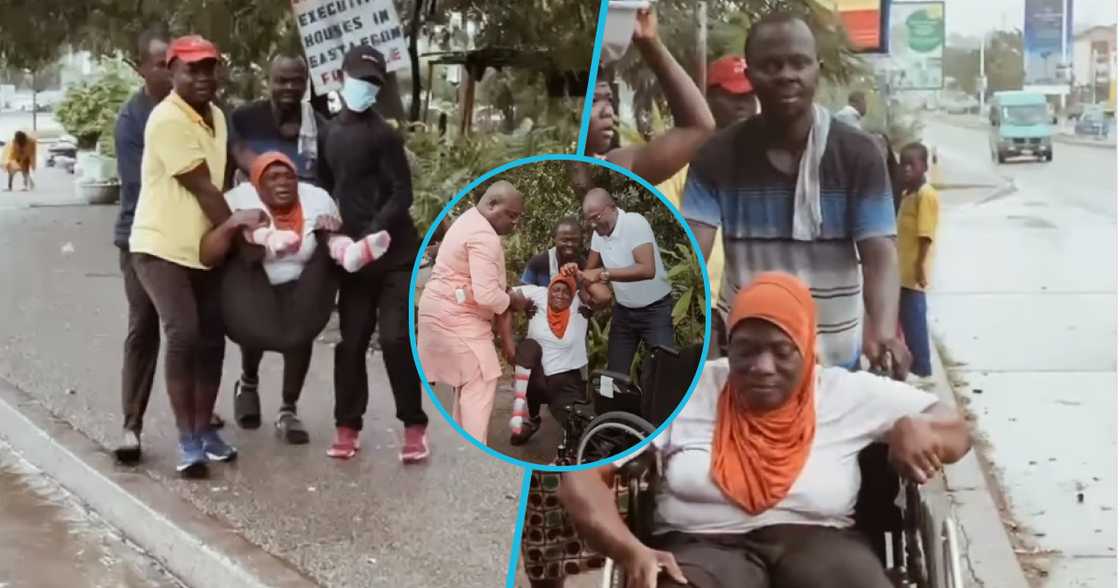 Photos of Kennedy Agyapong, his team, and the physically challenged woman. Photos of Kennedy Agyapong, his team, and the physically challenged woman.