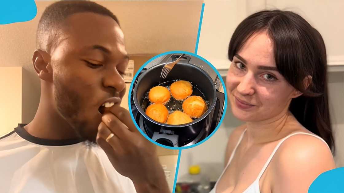 Bofrot, obroni, white lady, Ghanaian food, local Ghanaian food, Ghanaian man Bofrot, obroni, white lady, Ghanaian food, local Ghanaian food, Ghanaian man