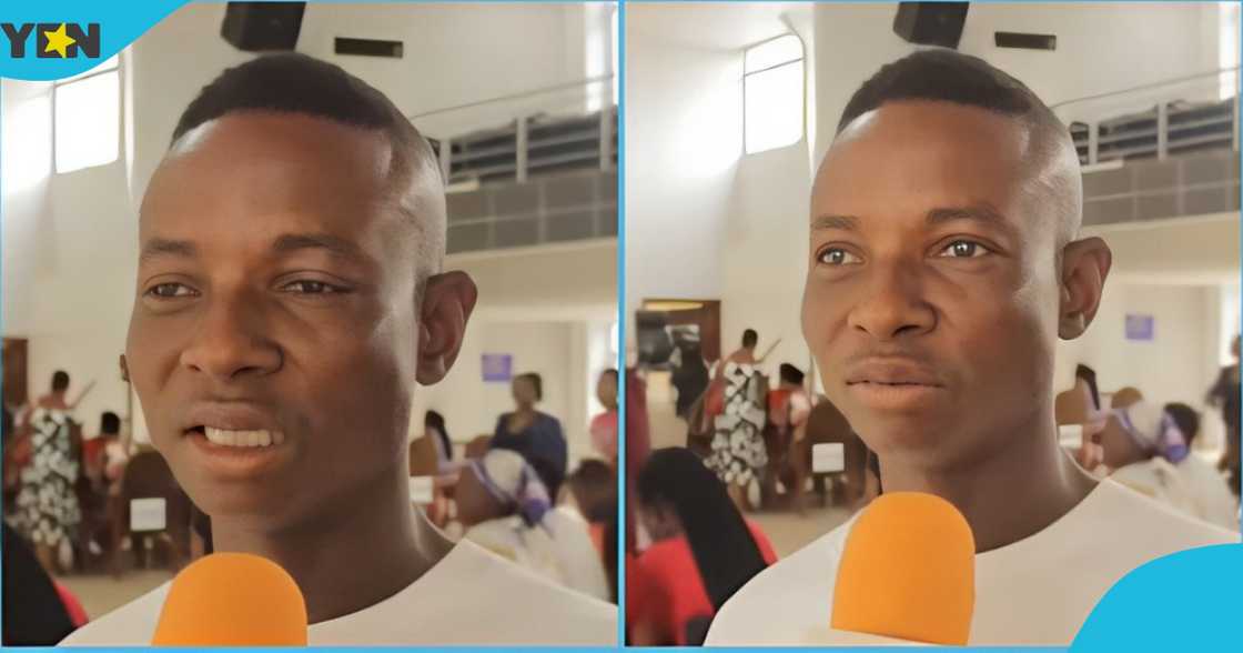A photo of a young Ghanaian man speaking to the media a A photo of a young Ghanaian man speaking to the media a
