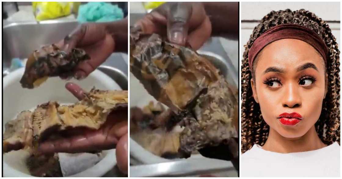 Ghanaian woman living in Canada finds out smoked fish bought was stuffed with cement paper Ghanaian woman living in Canada finds out smoked fish bought was stuffed with cement paper