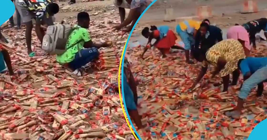 Residents Rush For Spaghetti Spill On Muddy Amasaman-Nsawam Highway Residents Rush For Spaghetti Spill On Muddy Amasaman-Nsawam Highway