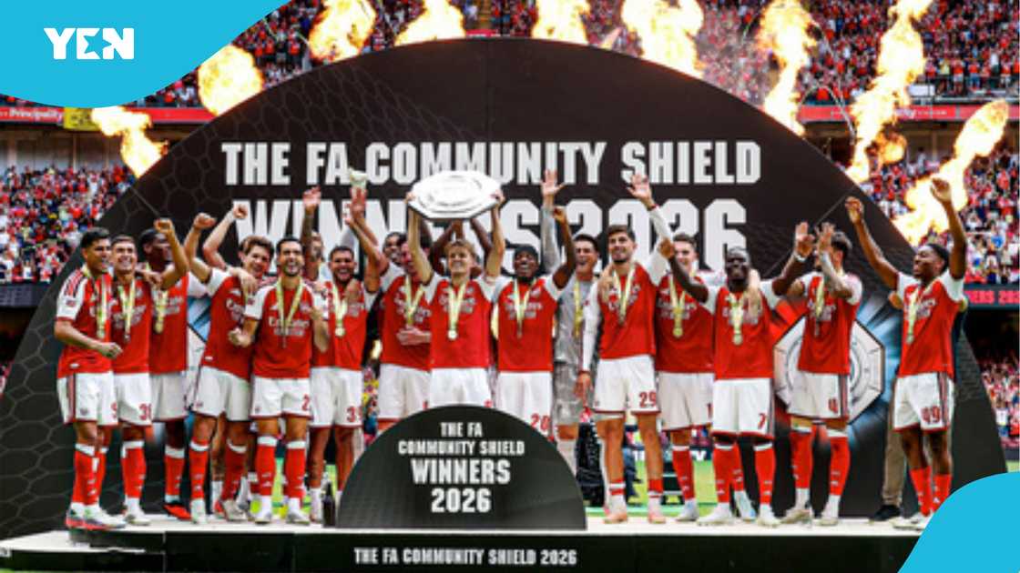 Arsenal, Arsenal beat Man City 3-0, Community Shield, Community Shield curse, Manchester City, Premier League, Riccardo Calafiori, Mikel Arteta, Kai Havertz, Martin Ødegaard, football trophy.
