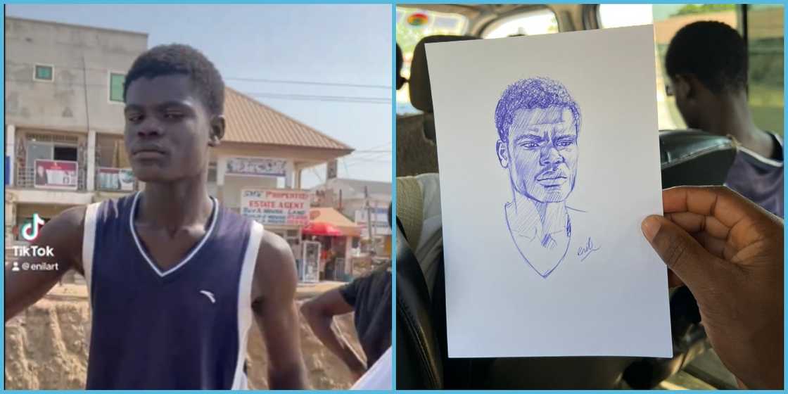 Ghanaian Artist Draws Trotro Mate, His Priceless Reaction After Seeing The Sketch Warms Hearts Ghanaian Artist Draws Trotro Mate, His Priceless Reaction After Seeing The Sketch Warms Hearts