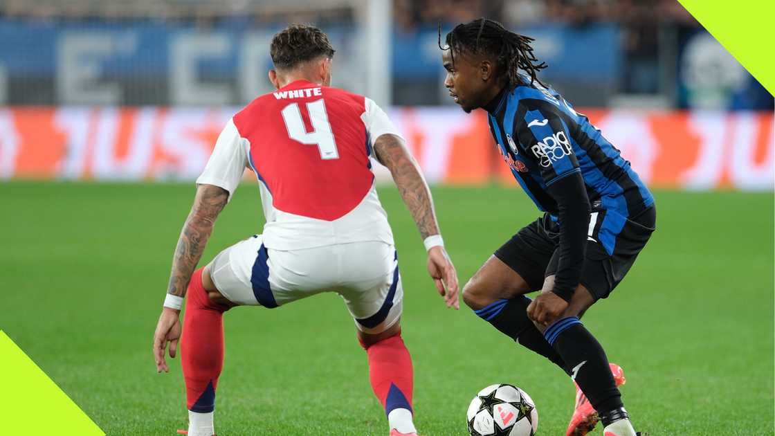 Ben White, Ademola Lookman, Arsenal, Atalanta, UEFA Champions League, Gewiss Stadium, Bergamo, Italy.