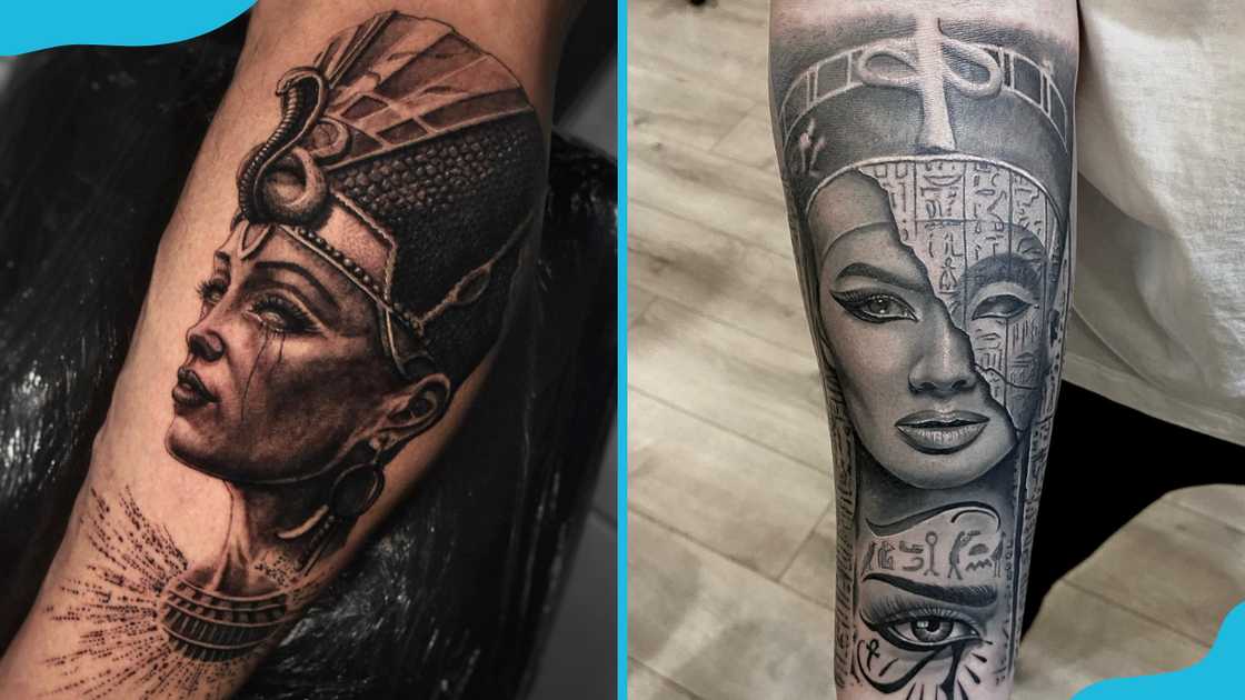 The iconic bust of Nefertiti arm tattoos The iconic bust of Nefertiti arm tattoos