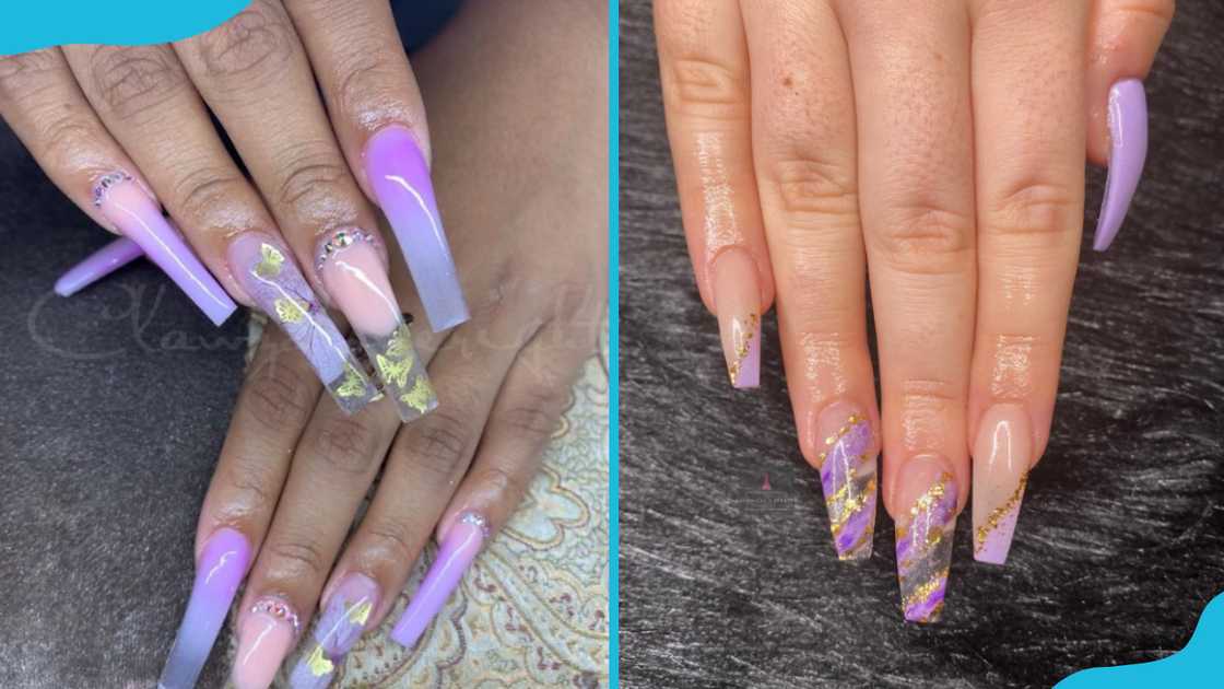 Lavender nails with gold foil Lavender nails with gold foil