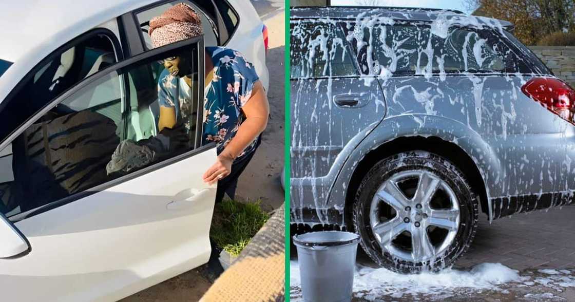A woman captured her grandmother washing her car in a TikTok video. A woman captured her grandmother washing her car in a TikTok video.