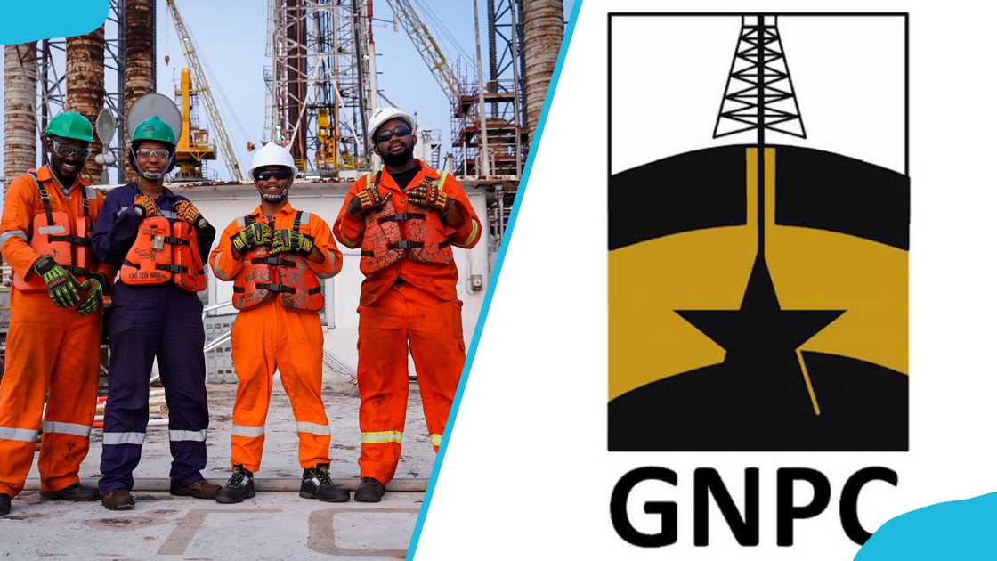 GNPC workers on-site and the GNPC logo GNPC workers on-site and the GNPC logo