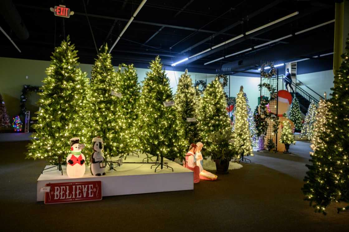 Decorations are displayed at a Christmas decorations showroom of the National Tree Company in New Jersey on October 26, 2022. Decorations are displayed at a Christmas decorations showroom of the National Tree Company in New Jersey on October 26, 2022.