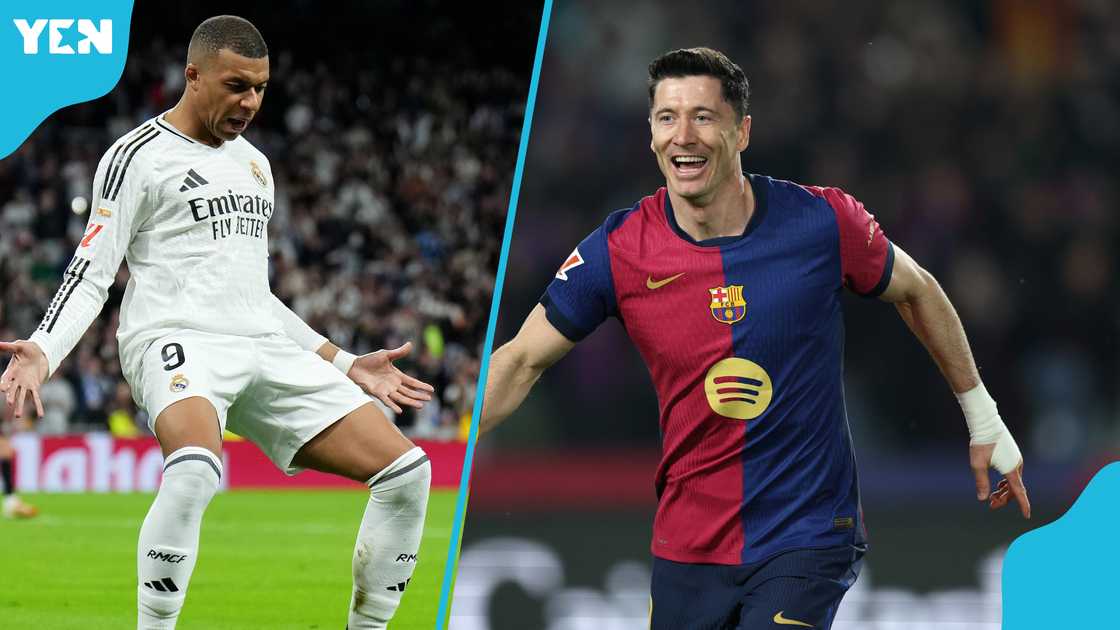 Real Madrid's Kylian Mbappe netted his 21st and 22nd La Liga goals in 2024/25 La Liga season vs Leganes on March 29, 2025 to put pressure on Robert Lewandowski who leads the Pichichi race with 23 goals Real Madrid's Kylian Mbappe netted his 21st and 22nd La Liga goals in 2024/25 La Liga season vs Leganes on March 29, 2025 to put pressure on Robert Lewandowski who leads the Pichichi race with 23 goals