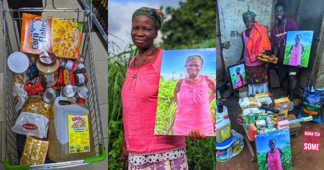 Nana Tea: Gh Man Touches Life of 72-year-old Woman; Buys New Cutlass, Shops Provisions for Her Nana Tea: Gh Man Touches Life of 72-year-old Woman; Buys New Cutlass, Shops Provisions for Her