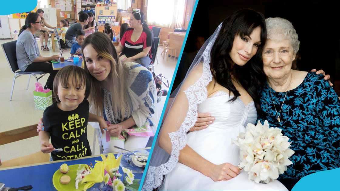 Shawna Loyer with her son and posing with a wedding dress Shawna Loyer with her son and posing with a wedding dress