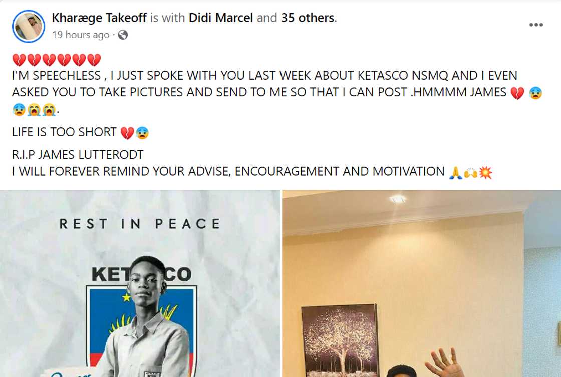 Screenshot of Kharæge Takeoff's tribute to James Lutterodt. Screenshot of Kharæge Takeoff's tribute to James Lutterodt.