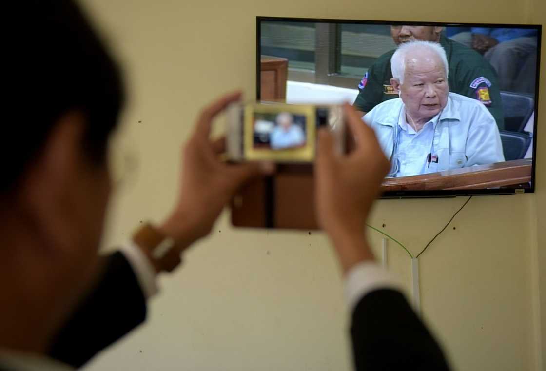 Khieu Samphan, pictured in June 23, 2017, was given a life sentence in 2018 for genocide against ethnic-minority Vietnamese
by the Extraordinary Chambers in the Courts of Cambodia (ECCC) Khieu Samphan, pictured in June 23, 2017, was given a life sentence in 2018 for genocide against ethnic-minority Vietnamese
by the Extraordinary Chambers in the Courts of Cambodia (ECCC)