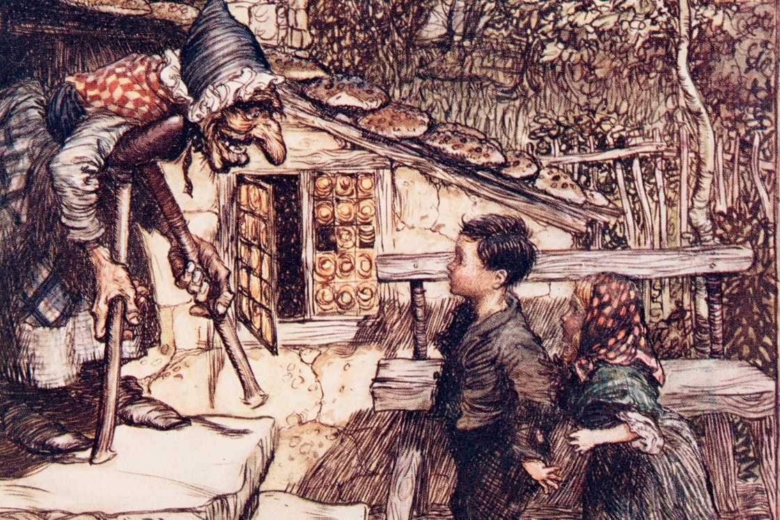 Old witch (L). Hansel and Gretel (R) Old witch (L). Hansel and Gretel (R)