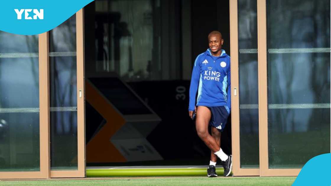 Fatawu Issahaku watches Leicester's training.