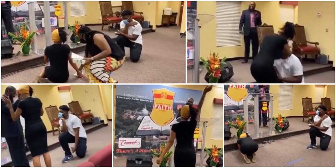 Lady goes wild in church as man proposes while pastor prayed for her, video goes viral Lady goes wild in church as man proposes while pastor prayed for her, video goes viral