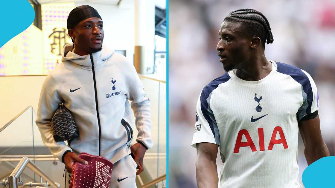 Mohammed Kudus spotted with his prayer mat ahead of Tottenham's Premier League clash with Bournemouth. Photo credit: @SpursOfficial/X and Julian Finney/Getty Images. Mohammed Kudus spotted with his prayer mat ahead of Tottenham's Premier League clash with Bournemouth. Photo credit: @SpursOfficial/X and Julian Finney/Getty Images.