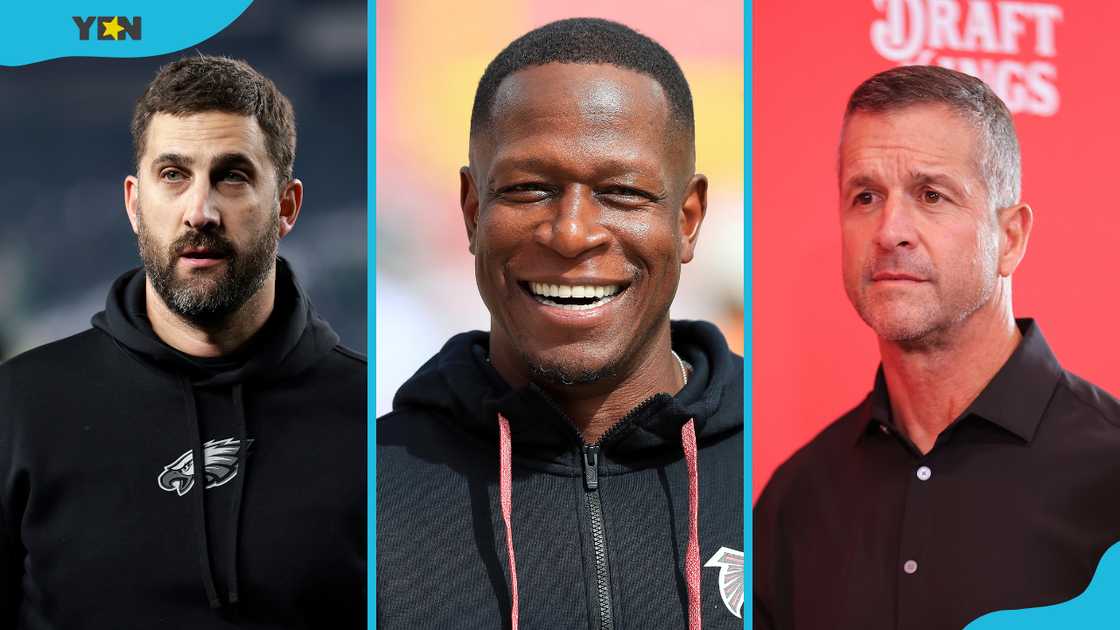 Nick Sirianni (L), Raheem Morris (M), and John Harbaugh (R) Nick Sirianni (L), Raheem Morris (M), and John Harbaugh (R)