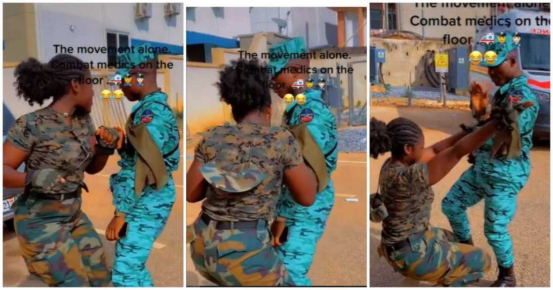 Ghanaian soldier and an ambulance service personnel dancing