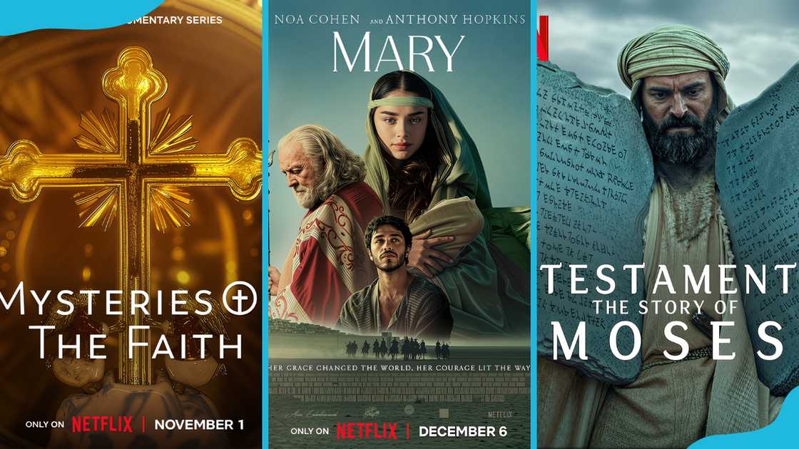 Mysteries of the Faith (L), Mary (C), Testament: The Story of Moses (R) promotional posters. Mysteries of the Faith (L), Mary (C), Testament: The Story of Moses (R) promotional posters.