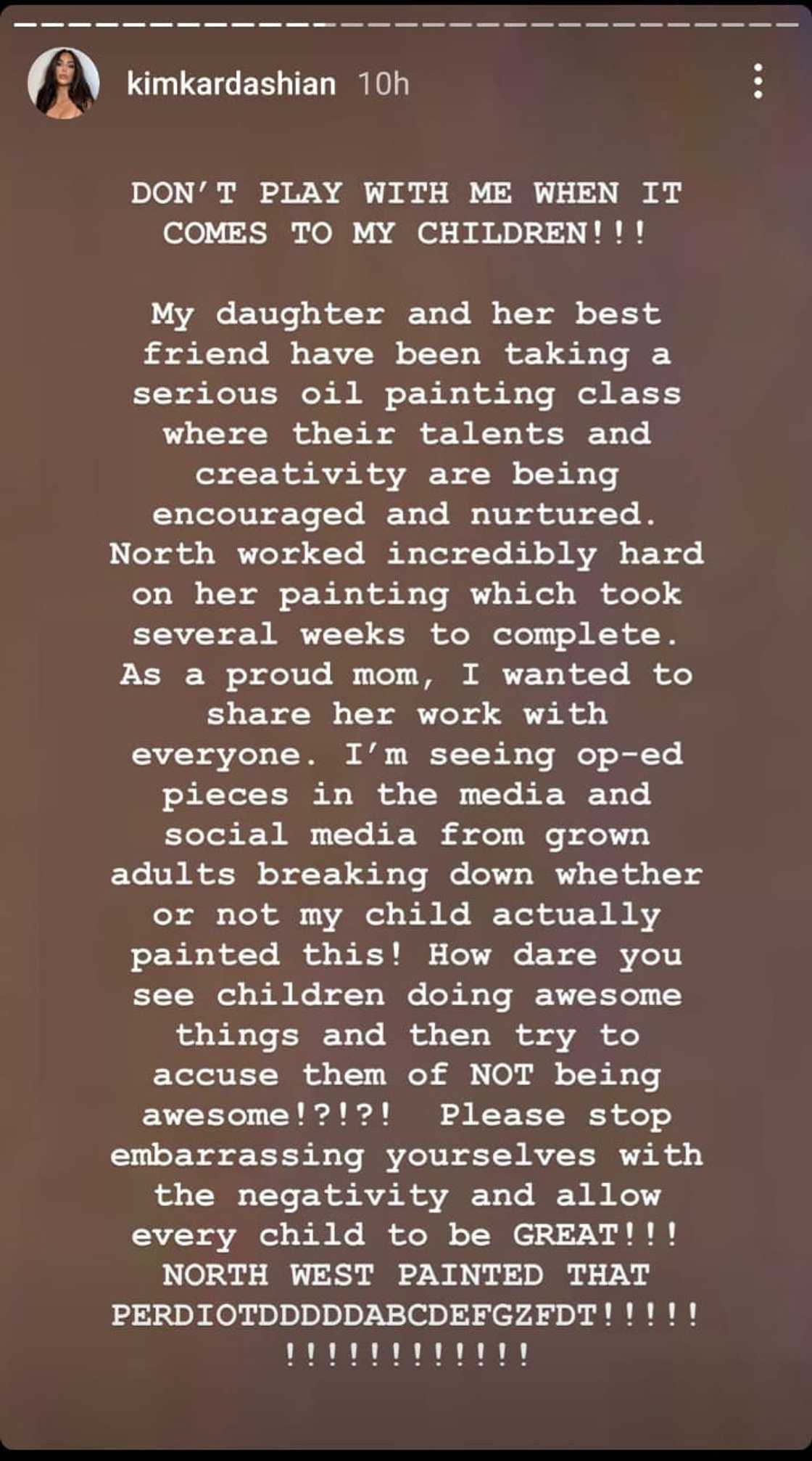 Don't play with me: Kim Kardashian tells off those criticizing daughter's painting