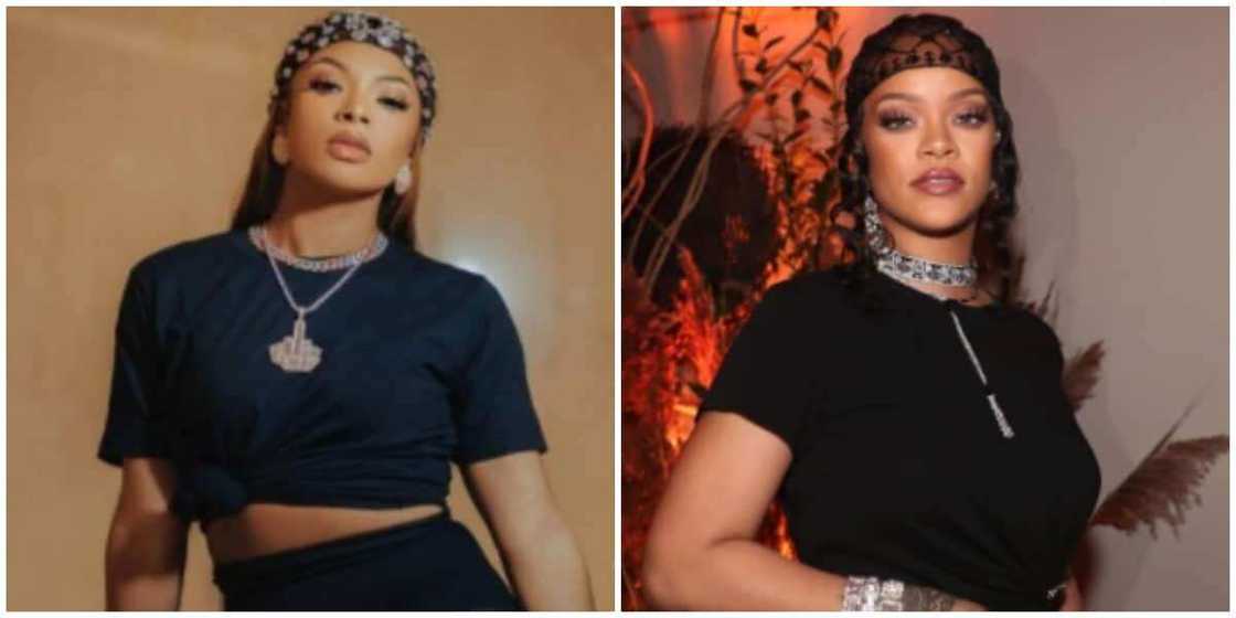 Photos of Liquorose and Rihanna. Photos of Liquorose and Rihanna.