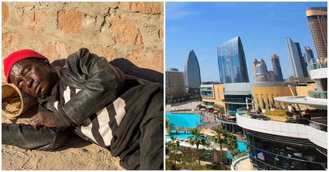 Photo of homeless man and Dubai Photo of homeless man and Dubai