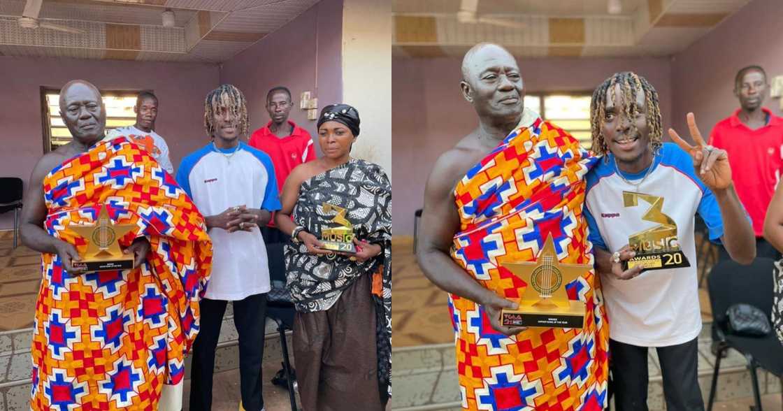 Rapper Kofi Mole mobbed as he visits chief of his hometown in new video