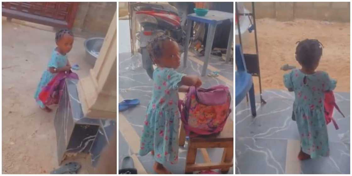 She's angry: Little girl leaves home with her bags after mum scolded her in viral video